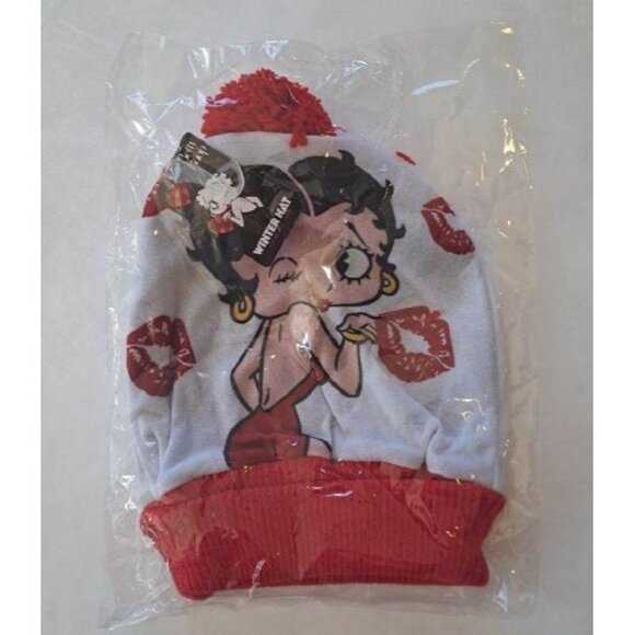 New Betty Boop Kisses Beanie Hat Adult Winter One Size NIP Lips Kiss Comic Warm - Picture 2 of 2